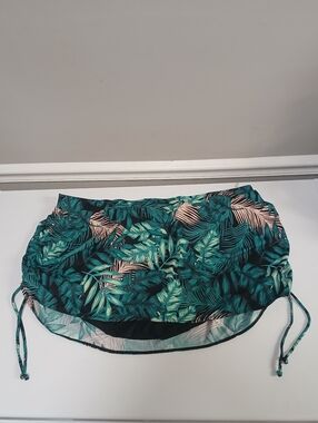 New! Swim By Cacique Teal & Black Tropical Swim Skirt With Black Brief 20 NWOT